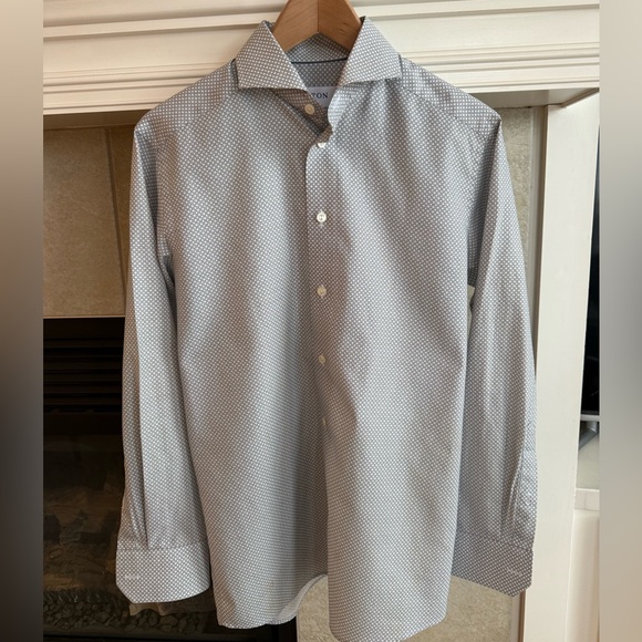 Eton Men's Slim Fit Patterned Shirt - Gray - Picture 3 of 9